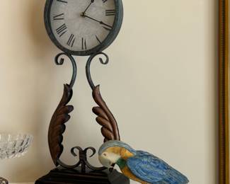 Neat and unique free standing corner parrot, clock