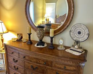 Stunning dresser, mirror, candle holders, vase, home decor