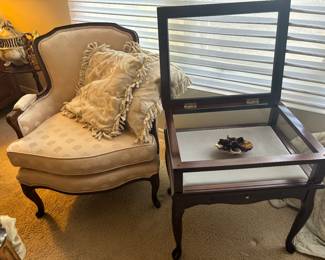 Display table, vintage accent chair
