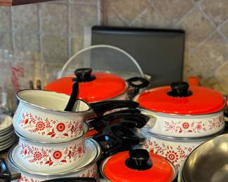 Mid century enamel cookware