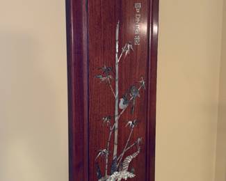 Rosewood Asian wall hanging with inlaid mother of pearl