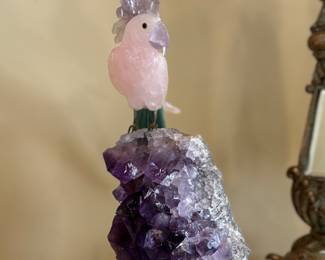 Beautiful amethyst / hand carved gemstone parrot
