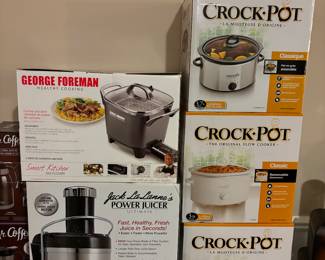 Crock pots, George Foreman deep fryer, jack lalane juicer