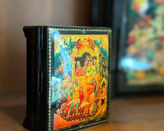 Black lacquer hand painted box
