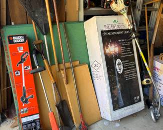 Weed wacker, edger, rakes, new lamp post