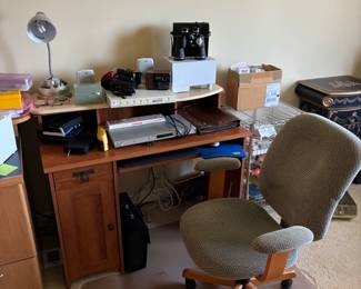 Desk, office chair, office supplies