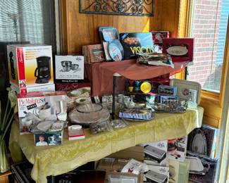 Small appliances, Keurig coffee maker, panini press, serving dishes