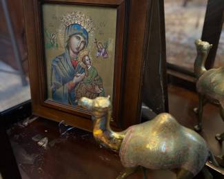 Vintage religious picture, brass camel