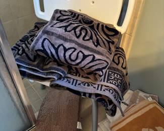 Handicapped shower seat, towels