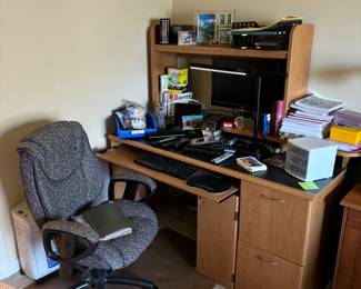 Desk, office chair, office supplies