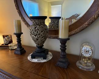 Anniversary clock, candle holders, vase