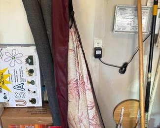 Patio umbrellas, filing cabinet, foldable stool