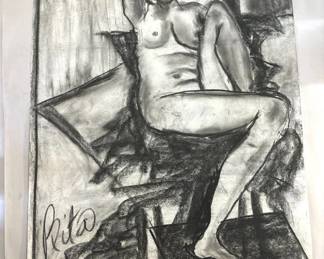 Lot # : 800 - Rita Shulak charcoal nude drawing