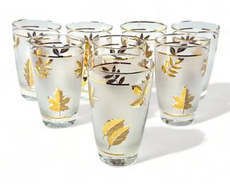 Lot # : 509a - 8pc mid century Libbey gold leaf highball glasses