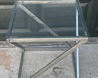 Lot # : 531 - glass top chrome side table