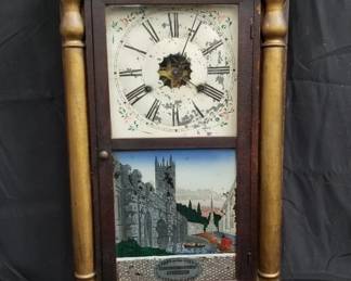 Lot # : 359 - Wood shelf clock with reverse painting on glass