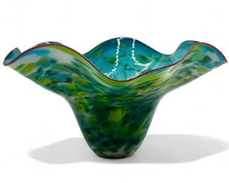 Lot # : 587a - Signed art glass Chihuly style ruffled edge vase