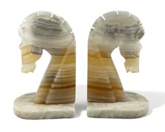 Lot # : 531au - Vintage carved onyx horse head bookends, 8 1/2" h.