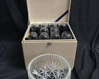 Lot # : 607a - Vintage crystal punch bowl & glass set in box