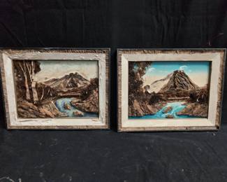 Lot # : 551a - Pair of rustic tree bark & moss artworks