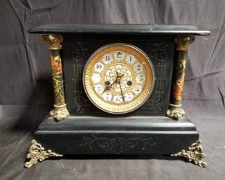 Lot # : 441 - Black wood mantel clock