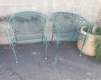Lot # : 643 - Pair of metal round back patio chairs
