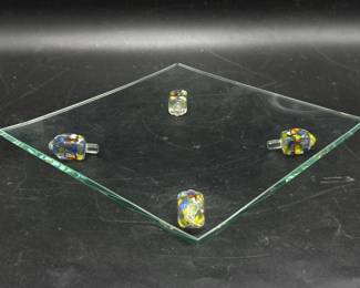 Lot # : 579a - Art glass dreidel glass tray, 8” sq.