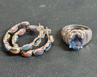 Lot # : 521 - Pair of sterling earrings and sterling ring