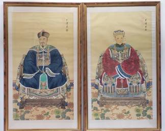Lot # : 795 - Pair of signed Asian painting on fabric
