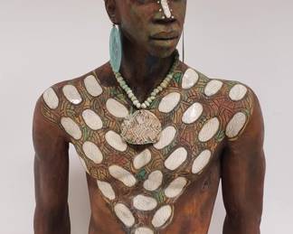 Lot # : 788 - Signed Woodrow Nash ceramic Swahili bust sculpture