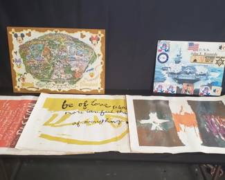 Lot # : 816 - Group of vintage lithograph, puzzle and stickers