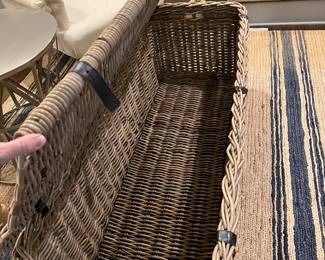 Large Wicker Blanket Basket with Leather Hinge Detail