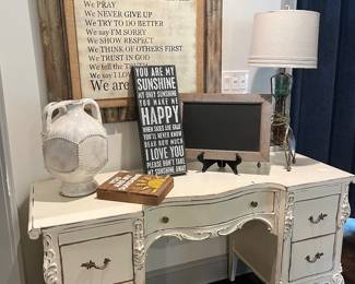 Country French Ivory Desk with  Beautiful Decor
