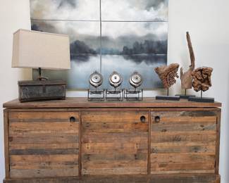 4-Piece Painting by Andrea Costa, Driftwood Decor, Metal Lamp and Gorgeous Large Entry Piece. 