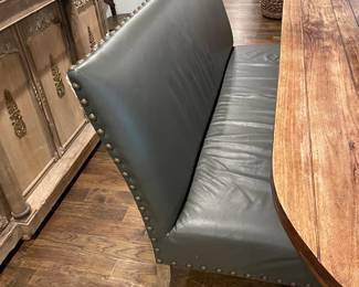 Grey Leather Bench with Nail Head Trimming