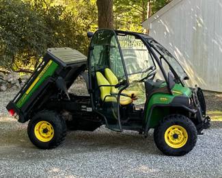 DIESEL JOHN DEERE GATOR 855D 4X4 SIDE-BY-SIDE WITH DUMP BED | 855D John Deere side-by-side with enclosed cab with glass doors, power steering, four-wheel-drive, dump bed 10,179 miles no warning lights. All systems appear to function some accessory wires battery mounting in the front for a plow.

If you are interested in seeing the gator please email, call, or text Alex the Auction Manager alex@aces.net / (475) 500-7075