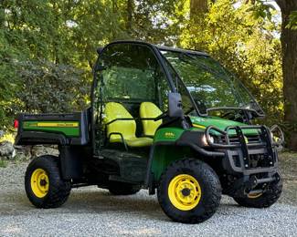 DIESEL JOHN DEERE GATOR 855D 4X4 SIDE-BY-SIDE WITH DUMP BED | 855D John Deere side-by-side with enclosed cab with glass doors, power steering, four-wheel-drive, dump bed 10,179 miles no warning lights. All systems appear to function some accessory wires battery mounting in the front for a plow.

If you are interested in seeing the gator please email, call, or text Alex the Auction Manager alex@aces.net / (475) 500-7075