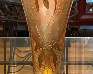 Signed Art Glass Swan Vase 
