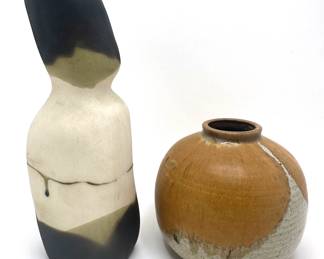 Vintage Hand Made Raku Ceramic Vase & Ceramic Globe Vase, Both Signed
Lot #: 42