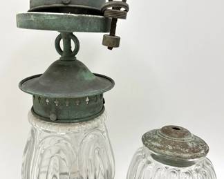 2 Vintage Glass Electric Lanterns, Smaller Lamp With Union Label From 1920s Texas House
Lot #: 104