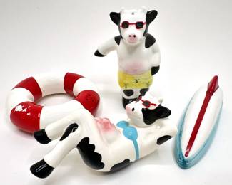 Vintage 1980s Pelzman Design Glazed Ceramic Salt & Pepper Shakers: Cows, Lifebuoy & Boat
Lot #: 180
