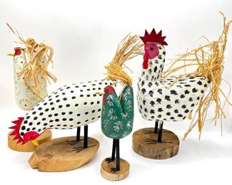 4 Navajo Folk Art Wood Chicken Rooster Figurines, 2 By Edith John, Signed
Lot #: 111