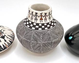 Native American Acoma Pottery: Ron Suazo Vase With Turquoise Insets & Rebecca Lucario Vase & Seed Pot, Signed
Lot #: 49