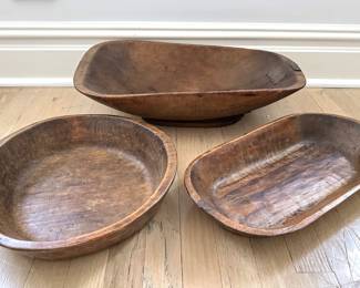 3 Antique Hand Carved Large Wood Bowls, 2 With Iron Details
Lot #: 36