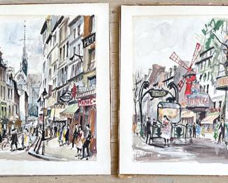 2 Franz Herbelot (1950s French) Original Paris Streetscape Watercolor Paintings, Signed, Unframed
Lot #: 37