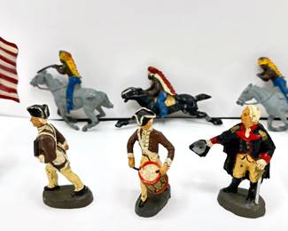 5 Elastolin Revolutionary Toy Soldiers Figures & 3 Cast Iron Native Americans On Horseback
Lot #: 174
