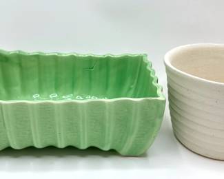 Mid Century Green Ribbed Cookson Glazed Green Planter & White Stoneware Planter
Lot #: 124