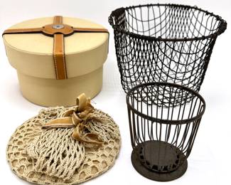 Asprey Canvas Covered Box Purchased For $400, 2 Vintage Wire Baskets & Vintage Lace Bag
Lot #: 51