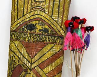 Vintage Australian Aboriginal Bark Painting & 10 New Caribbean Whisk Broom Straw Dolls
Lot #: 169