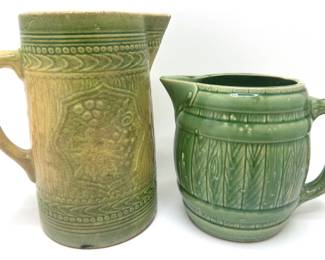 Antique 1900s Yellowware Stoneware Pitcher & Antique 1920s Green Glazed Stein Pitcher
Lot #: 44